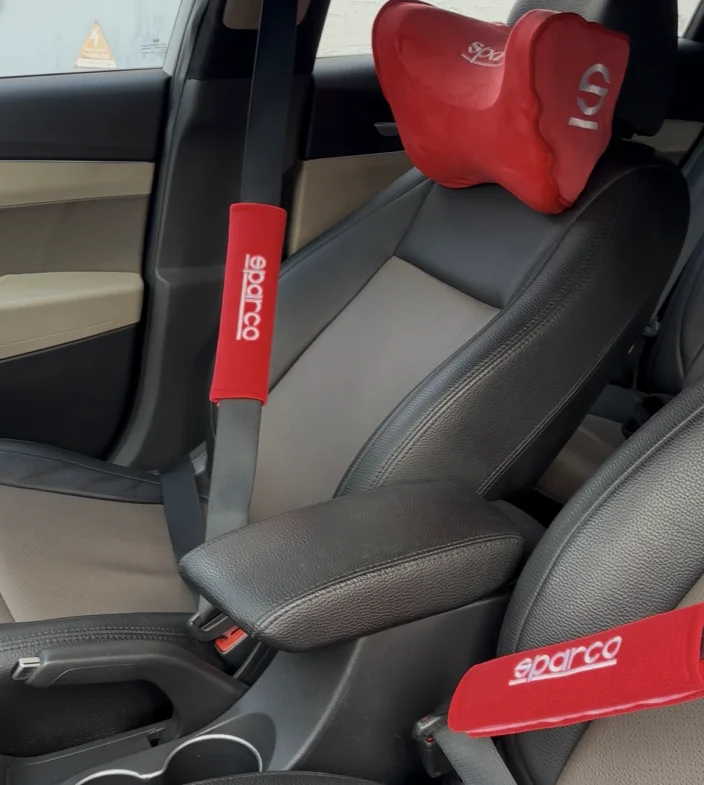 Buy Sparco RED neck comforters and seat belt pads combo | Sparco Red neck comfer ter car | new comforters car | seat Belt pads red | sparco