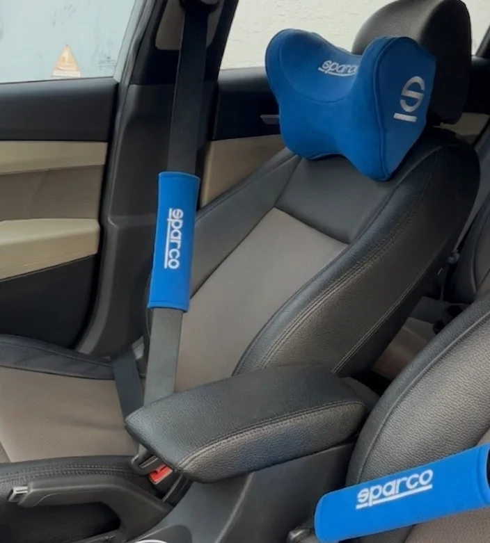 Buy Sparco Blue neck comforters and seat belt pads combo | Neck comforter Car| Seat Belt pads